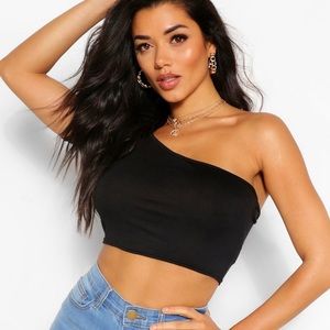 Black One-Shoulder Crop Top